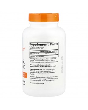 Doctor's Best, альфа-липоевая кислота 600, 600 мг, 180 вегетарианских капсул Doctor's Best, альфа-липоевая кислота 600, 600 мг, 180 вегетарианских капсул